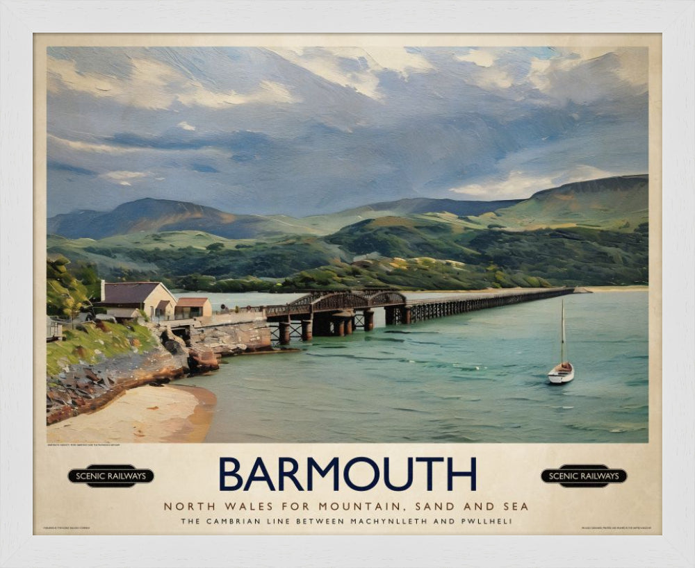 Vintage travel poster- Barmouth, Wales - Scenic Railways