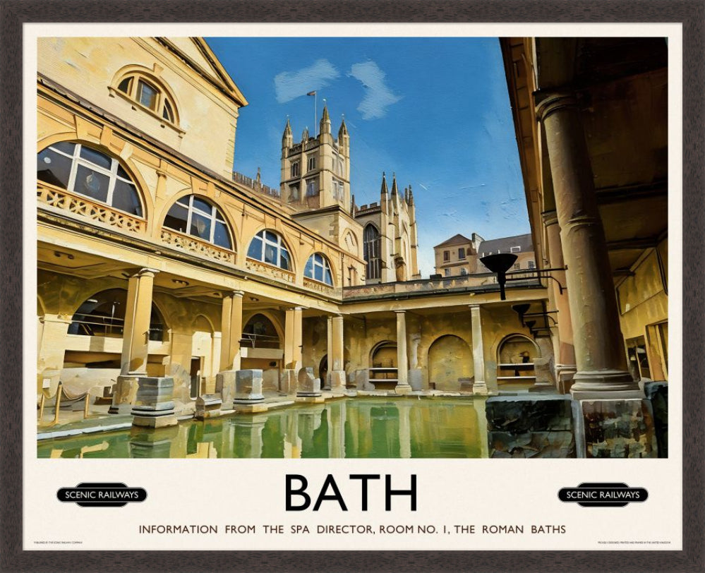 Vintage travel poster- Bath, The Roman Baths - Scenic Railways