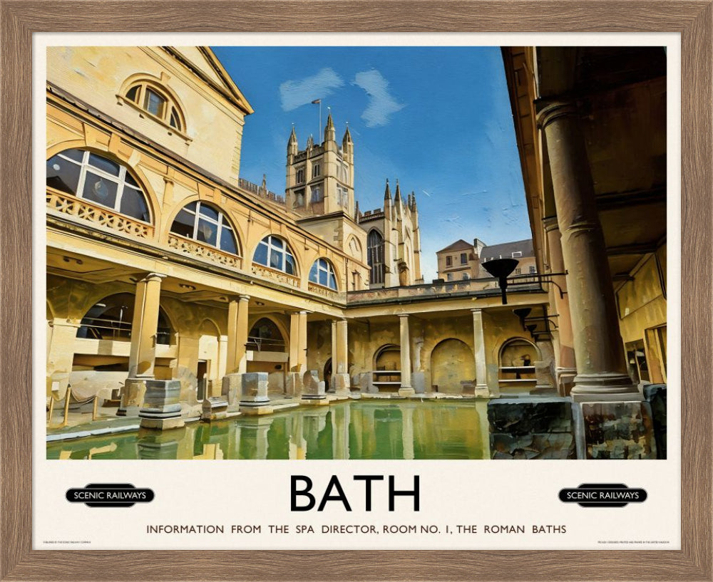 Vintage travel poster- Bath, The Roman Baths - Scenic Railways