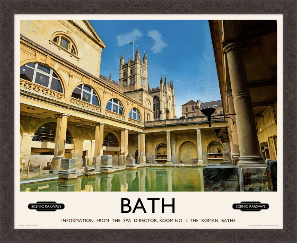 Vintage travel poster- Bath, The Roman Baths - Scenic Railways