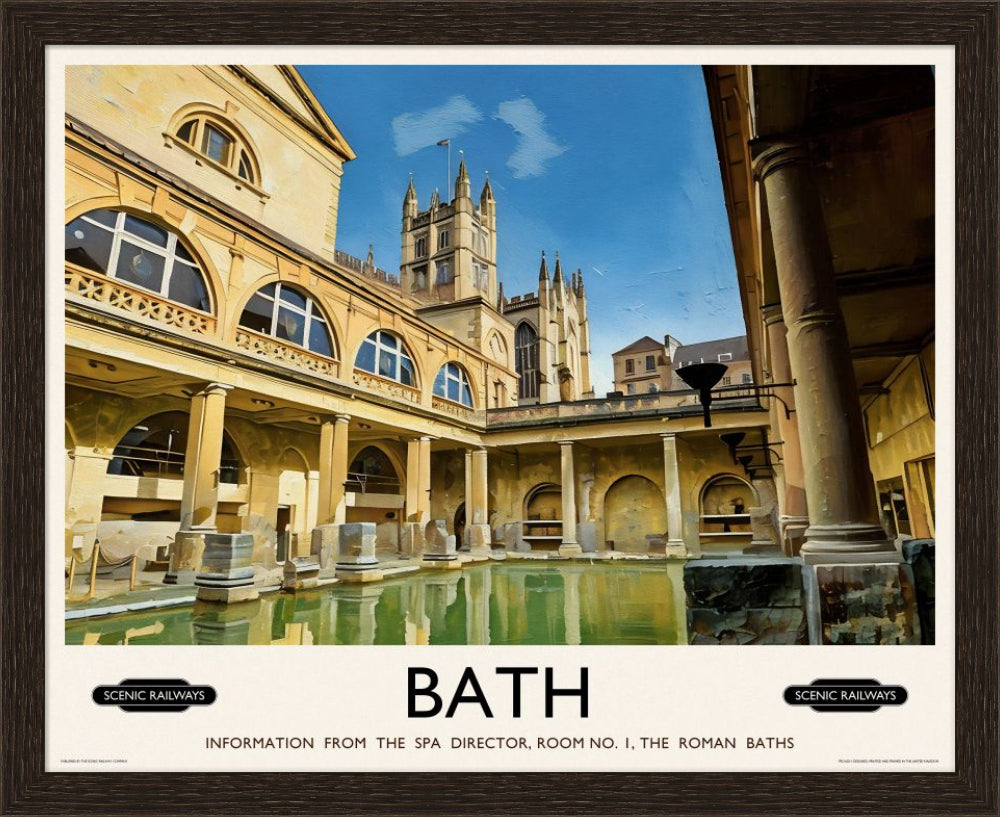 Vintage travel poster- Bath, The Roman Baths - Scenic Railways