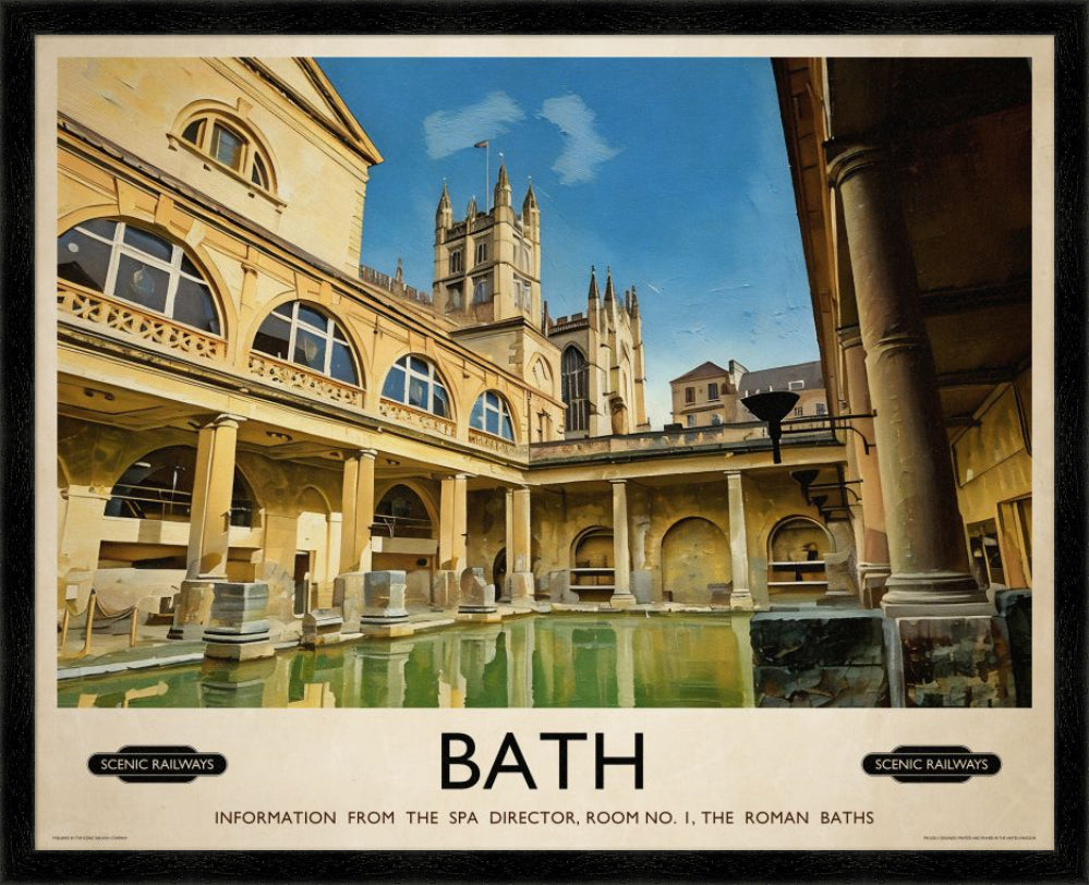 Vintage travel poster- Bath, The Roman Baths - Scenic Railways