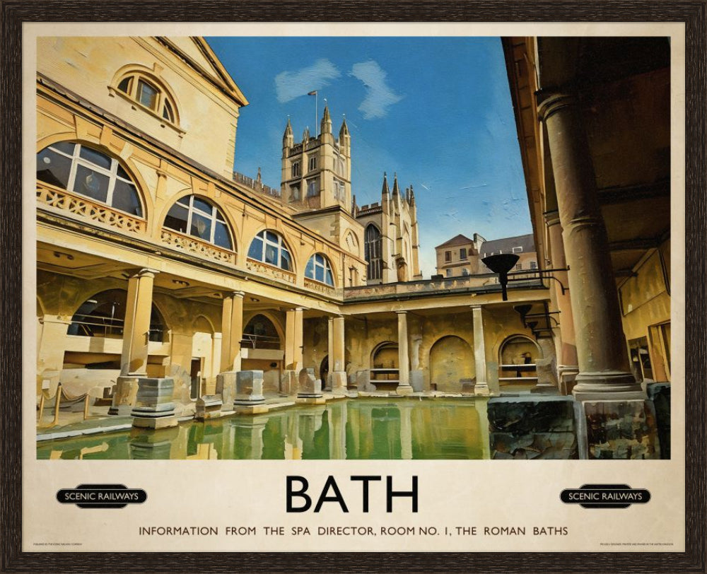 Vintage travel poster- Bath, The Roman Baths - Scenic Railways