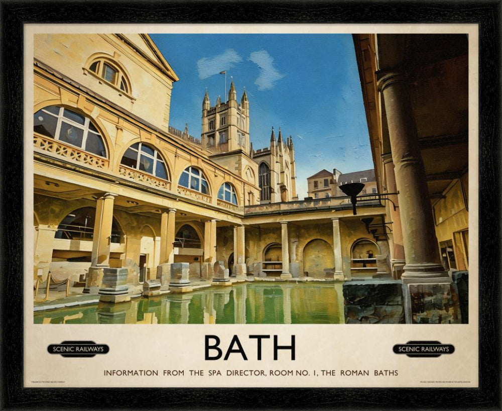 Vintage travel poster- Bath, The Roman Baths - Scenic Railways