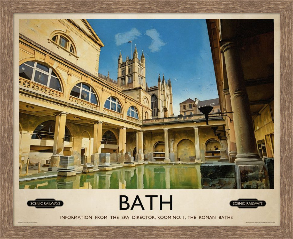 Vintage travel poster- Bath, The Roman Baths - Scenic Railways