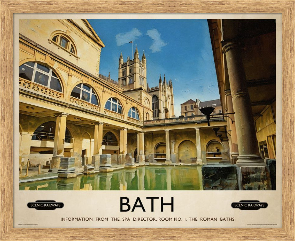 Vintage travel poster- Bath, The Roman Baths - Scenic Railways