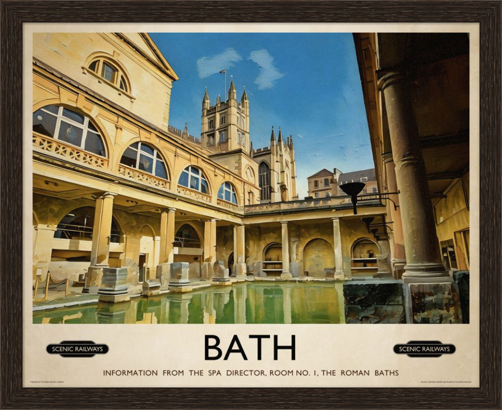 Vintage travel poster- Bath, The Roman Baths - Scenic Railways