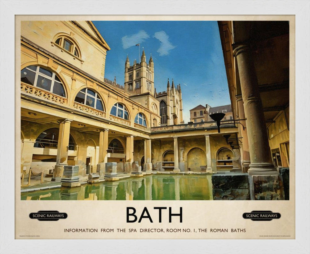 Vintage travel poster- Bath, The Roman Baths - Scenic Railways