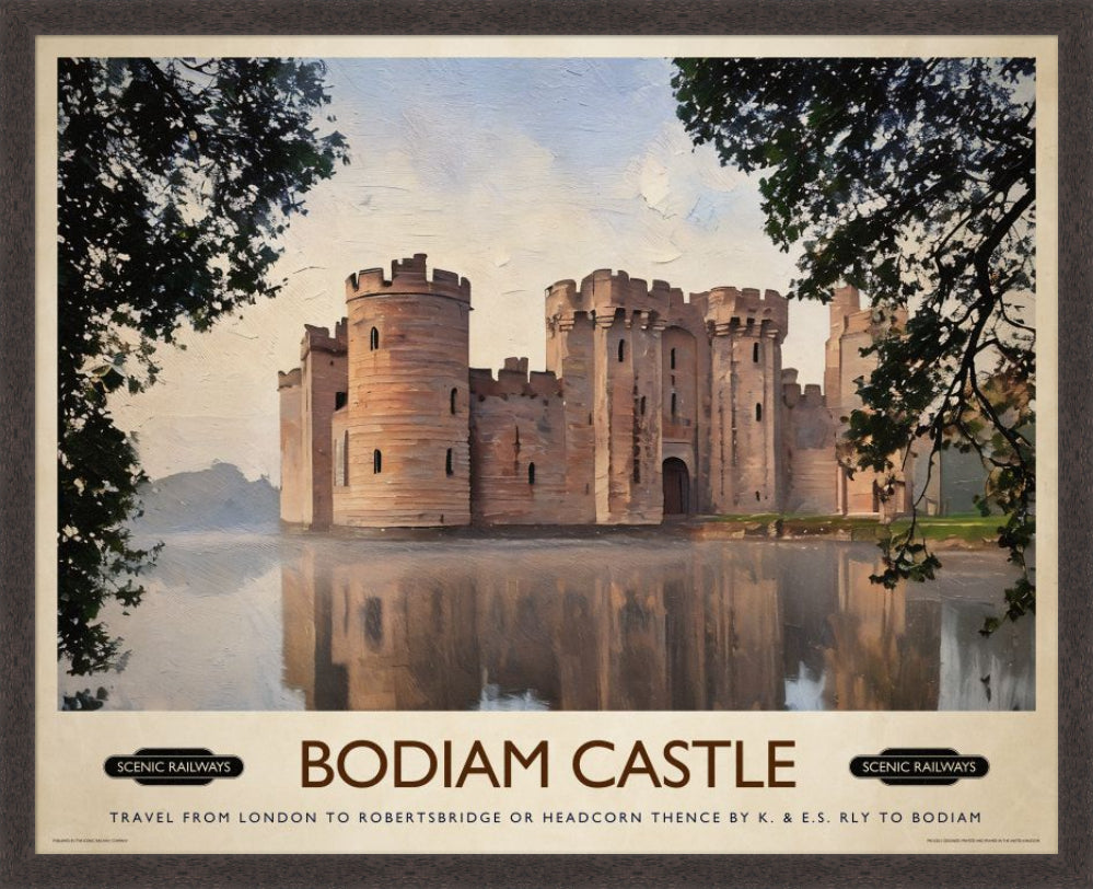 Vintage travel poster- Bodiam Castle, East Sussex - Scenic Railways