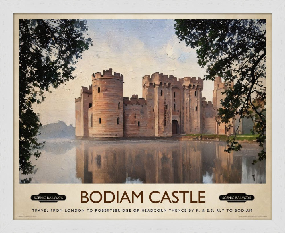 Vintage travel poster- Bodiam Castle, East Sussex - Scenic Railways