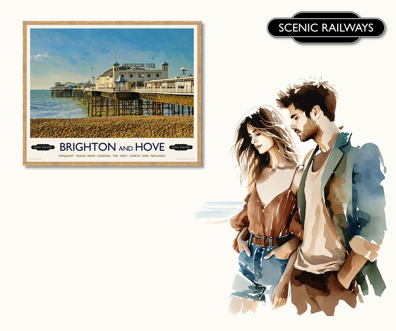 Vintage travel poster- Brighton, East Sussex - Scenic Railways