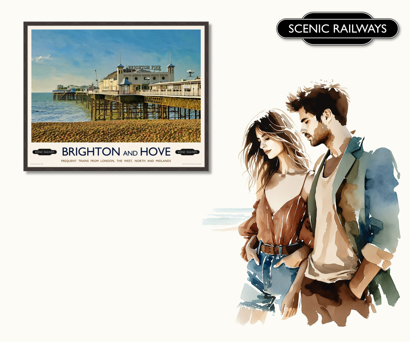 Vintage travel poster- Brighton, East Sussex - Scenic Railways