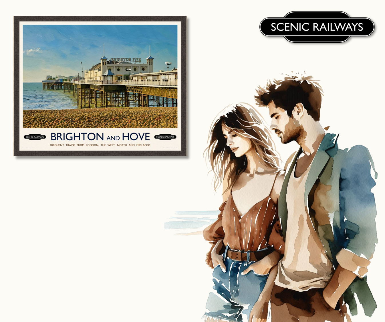 Vintage travel poster- Brighton, East Sussex - Scenic Railways