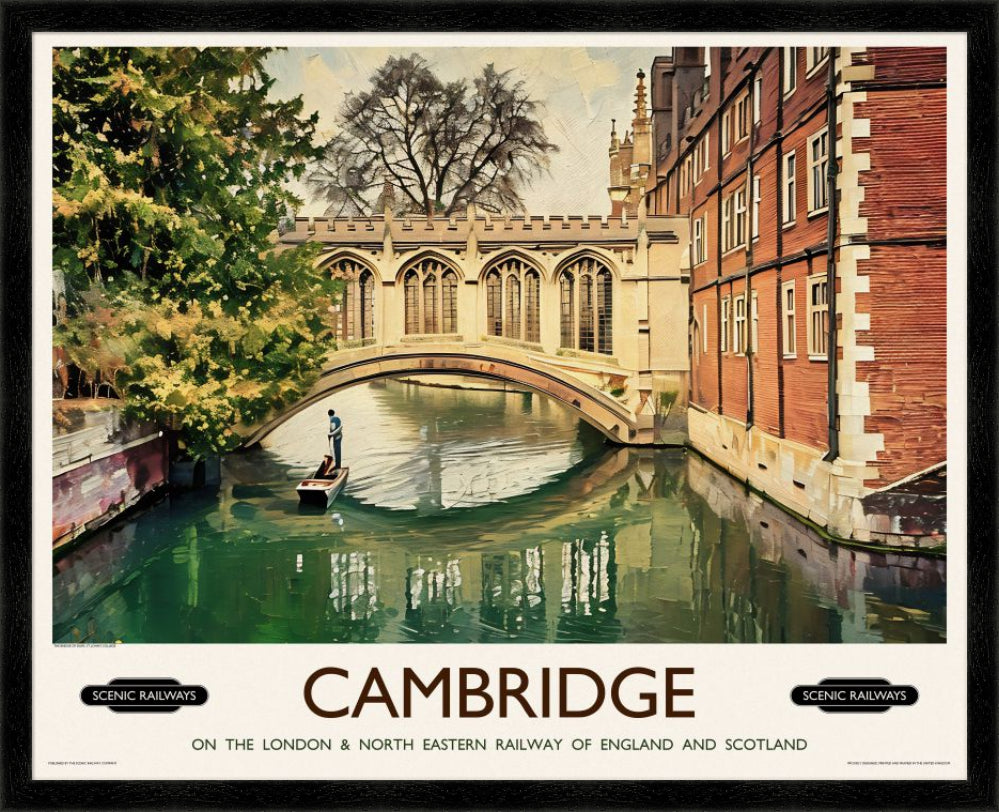 Vintage travel poster- Cambridge, The Bridge of Sighs - Scenic Railways