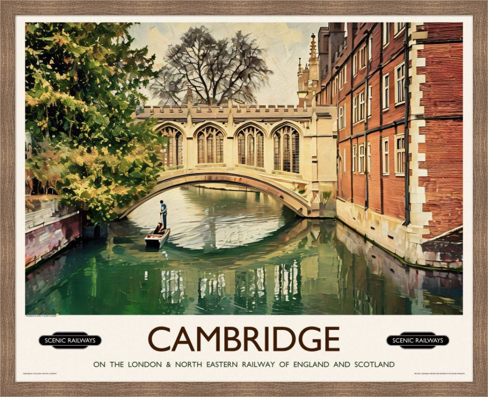 Vintage travel poster- Cambridge, The Bridge of Sighs - Scenic Railways