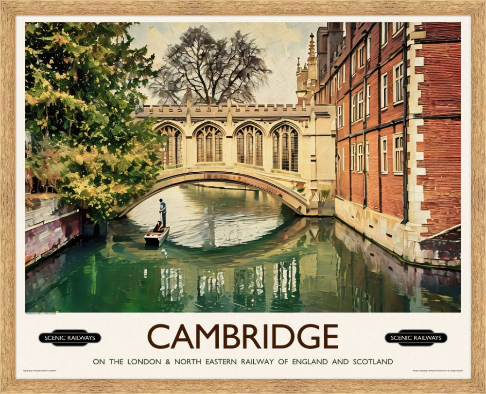 Vintage travel poster- Cambridge, The Bridge of Sighs - Scenic Railways