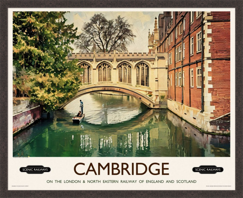 Vintage travel poster- Cambridge, The Bridge of Sighs - Scenic Railways