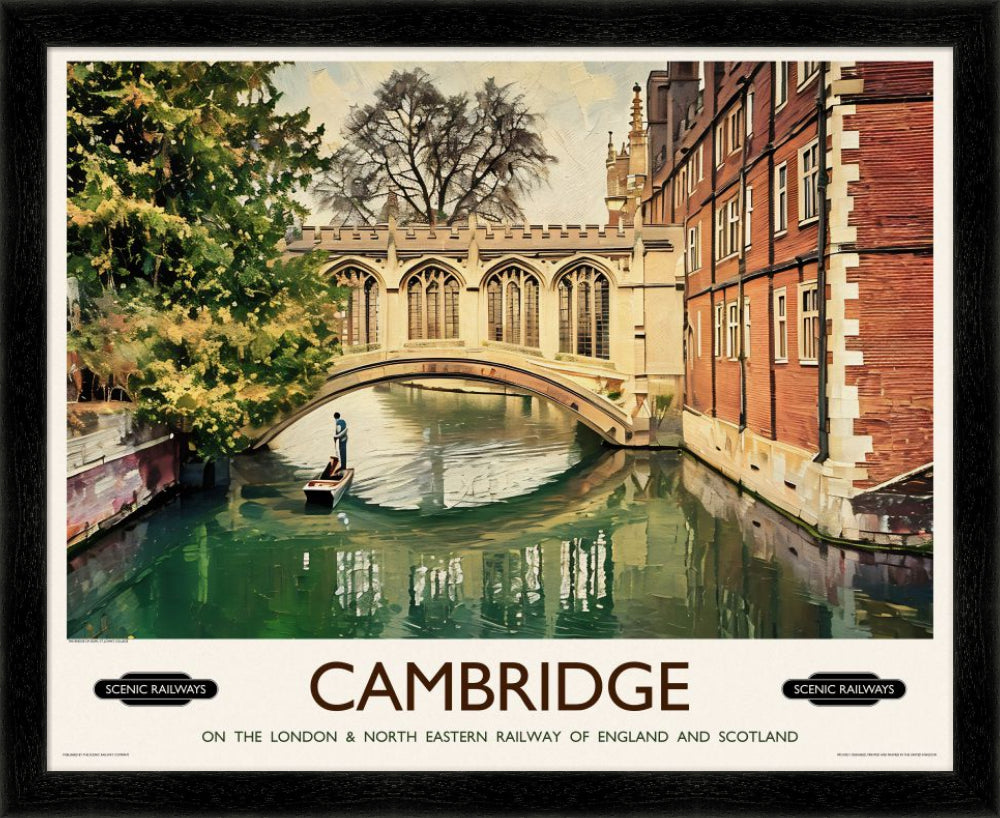 Vintage travel poster- Cambridge, The Bridge of Sighs - Scenic Railways