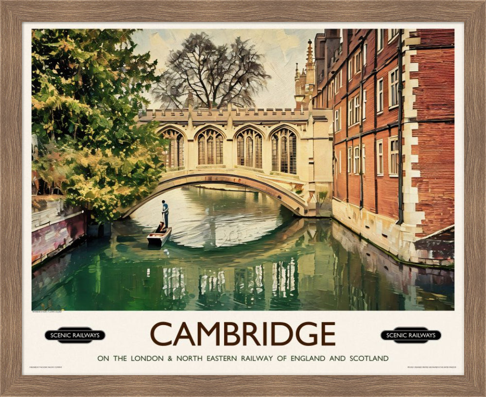 Vintage travel poster- Cambridge, The Bridge of Sighs - Scenic Railways