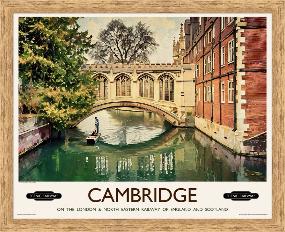 Vintage travel poster- Cambridge, The Bridge of Sighs - Scenic Railways