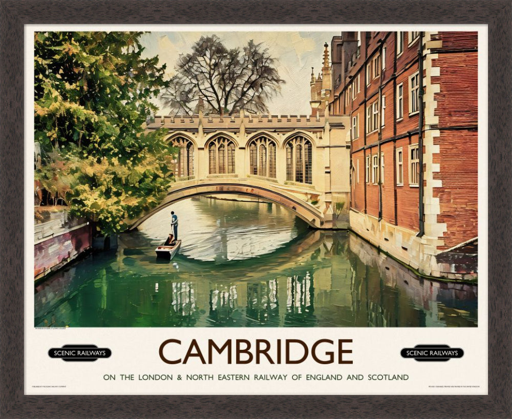 Vintage travel poster- Cambridge, The Bridge of Sighs - Scenic Railways