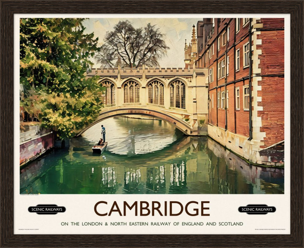 Vintage travel poster- Cambridge, The Bridge of Sighs - Scenic Railways