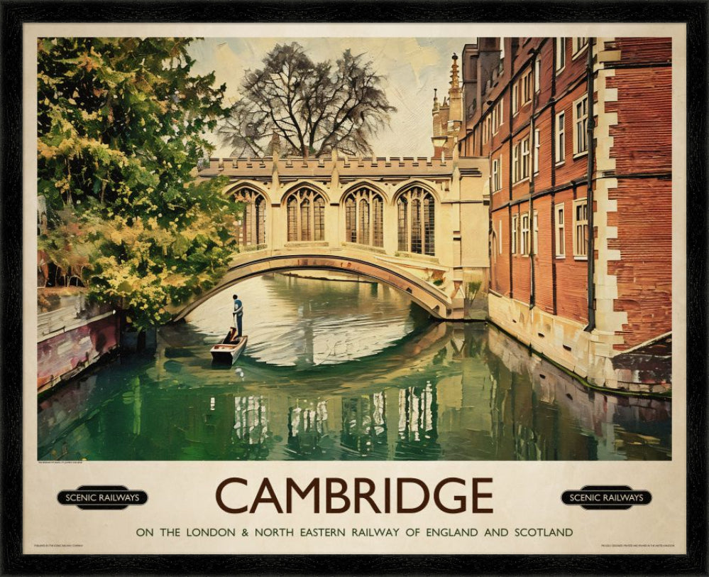 Vintage travel poster- Cambridge, The Bridge of Sighs - Scenic Railways