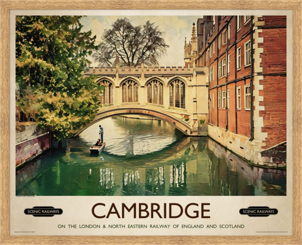 Vintage travel poster- Cambridge, The Bridge of Sighs - Scenic Railways