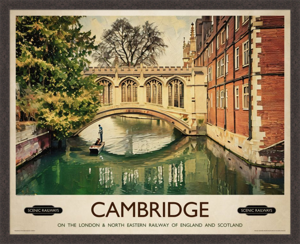 Vintage travel poster- Cambridge, The Bridge of Sighs - Scenic Railways