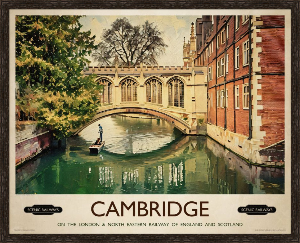 Vintage travel poster- Cambridge, The Bridge of Sighs - Scenic Railways