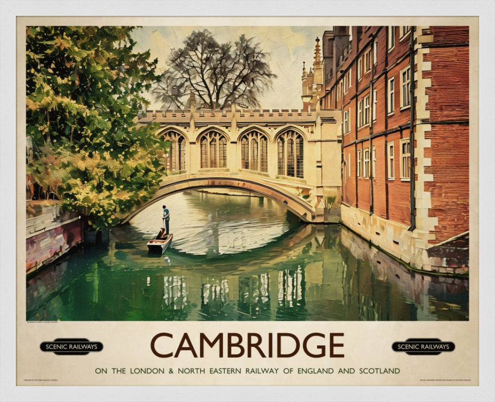 Vintage travel poster- Cambridge, The Bridge of Sighs - Scenic Railways