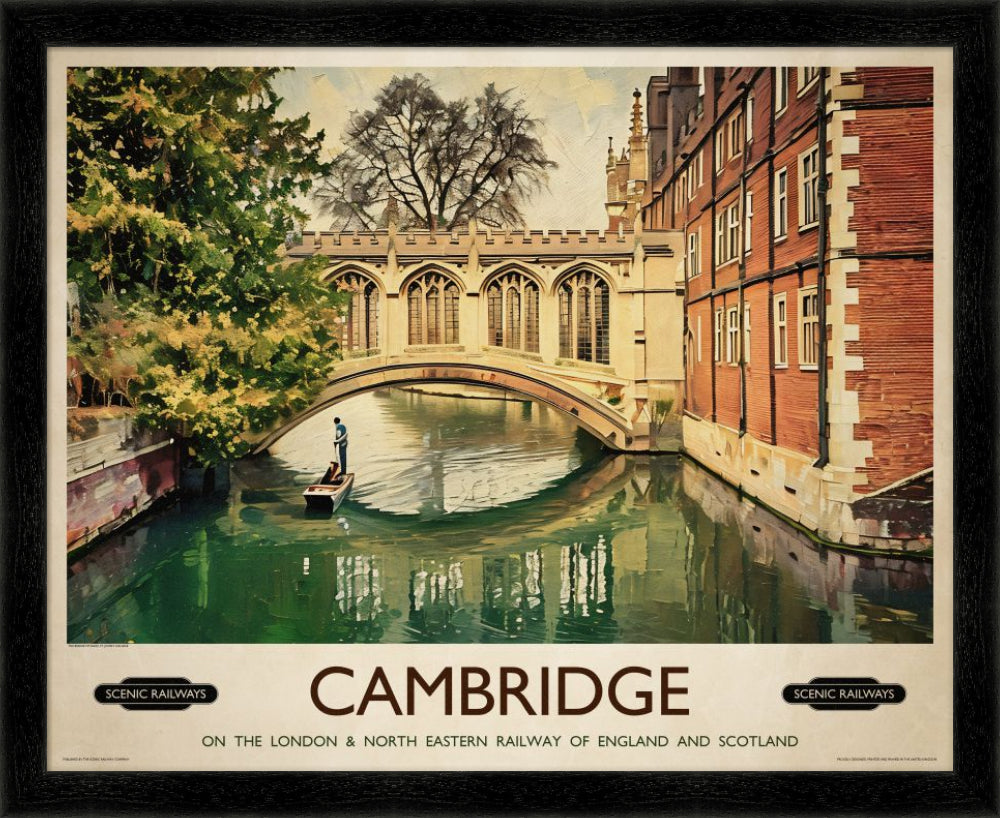 Vintage travel poster- Cambridge, The Bridge of Sighs - Scenic Railways