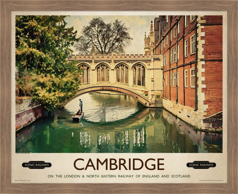 Vintage travel poster- Cambridge, The Bridge of Sighs - Scenic Railways