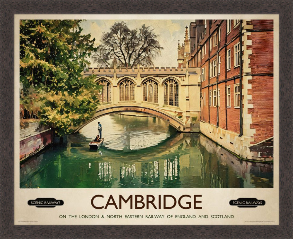 Vintage travel poster- Cambridge, The Bridge of Sighs - Scenic Railways