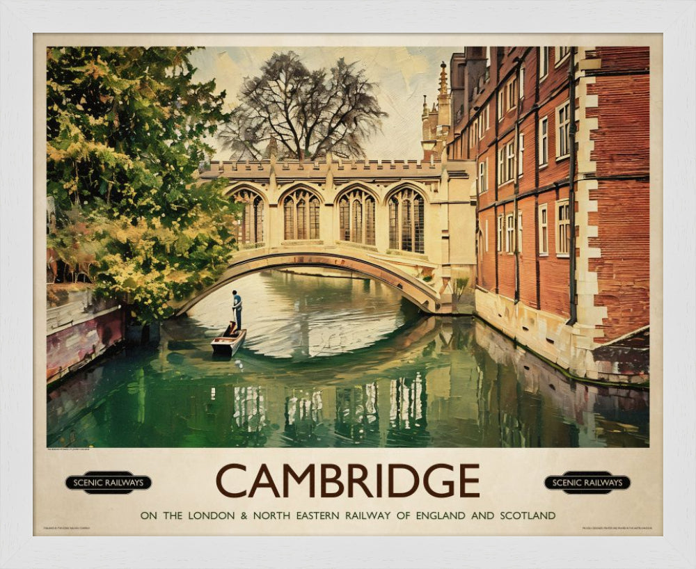 Vintage travel poster- Cambridge, The Bridge of Sighs - Scenic Railways