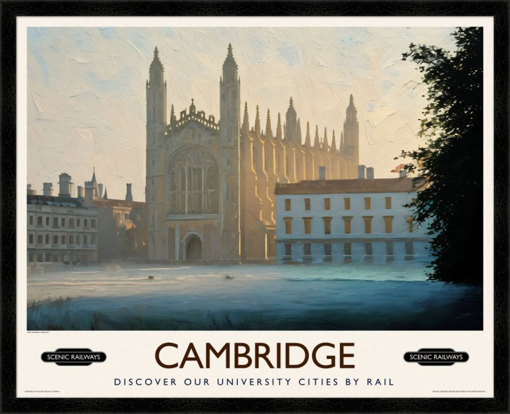 Vintage travel poster- Cambridge, Misty Morning On The Backs - Scenic Railways