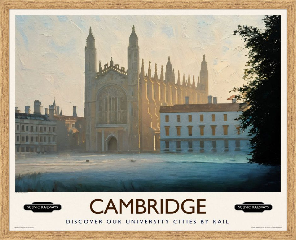 Vintage travel poster- Cambridge, Misty Morning On The Backs - Scenic Railways