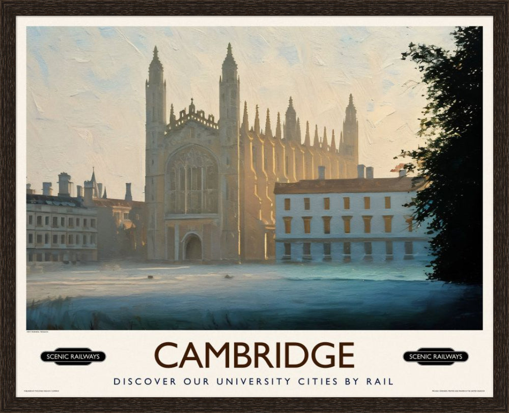 Vintage travel poster- Cambridge, Misty Morning On The Backs - Scenic Railways