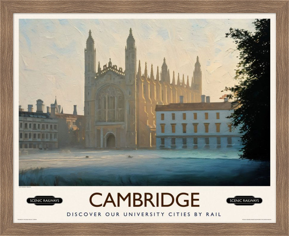 Vintage travel poster- Cambridge, Misty Morning On The Backs - Scenic Railways