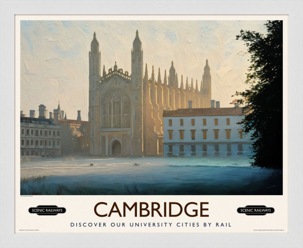 Vintage travel poster- Cambridge, Misty Morning On The Backs - Scenic Railways