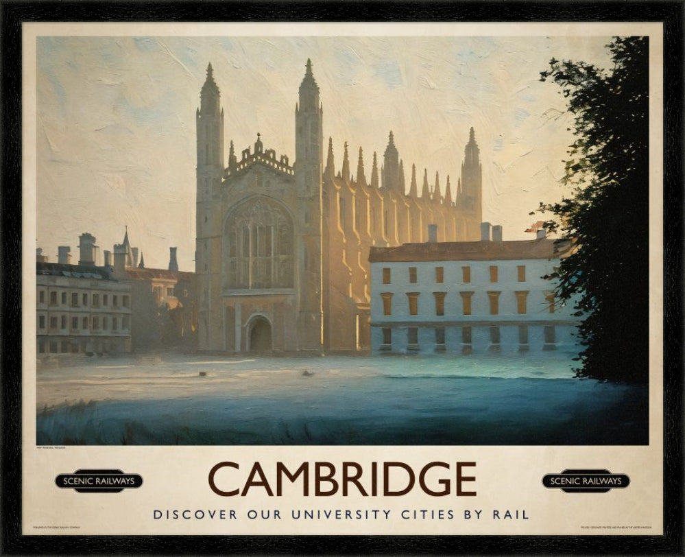 Vintage travel poster- Cambridge, Misty Morning On The Backs - Scenic Railways