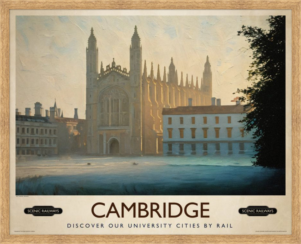 Vintage travel poster- Cambridge, Misty Morning On The Backs - Scenic Railways