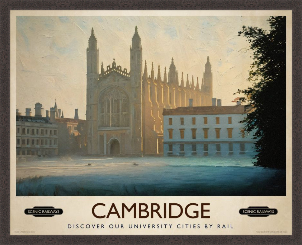 Vintage travel poster- Cambridge, Misty Morning On The Backs - Scenic Railways