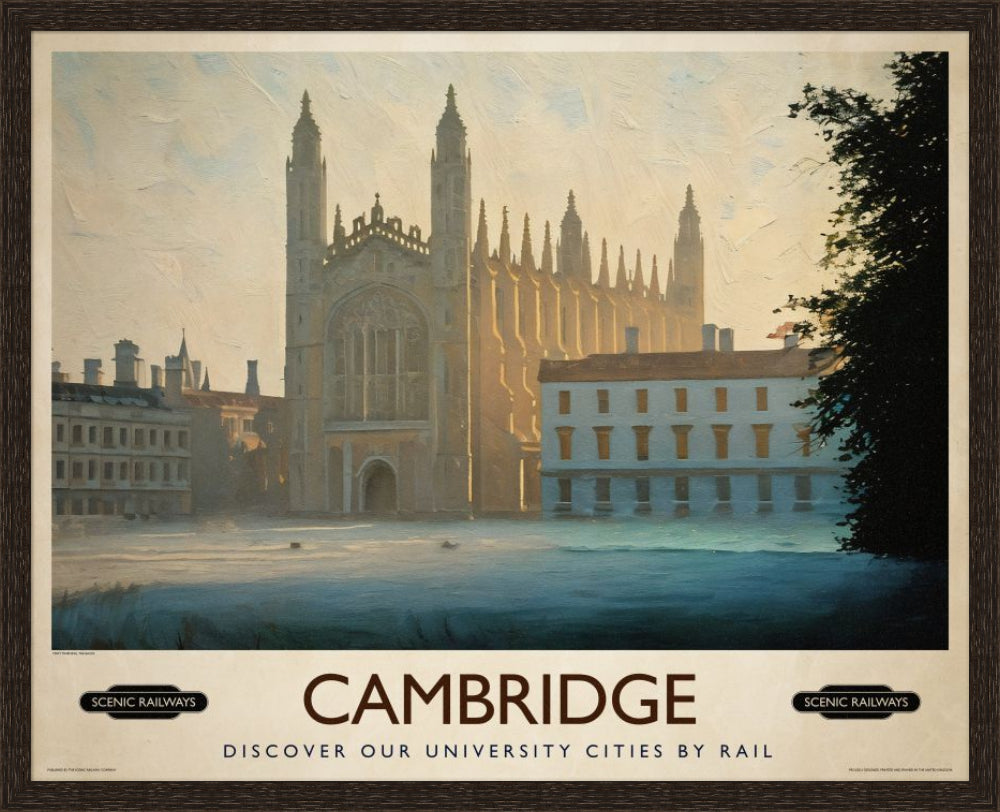 Vintage travel poster- Cambridge, Misty Morning On The Backs - Scenic Railways