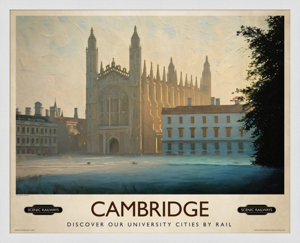 Vintage travel poster- Cambridge, Misty Morning On The Backs - Scenic Railways