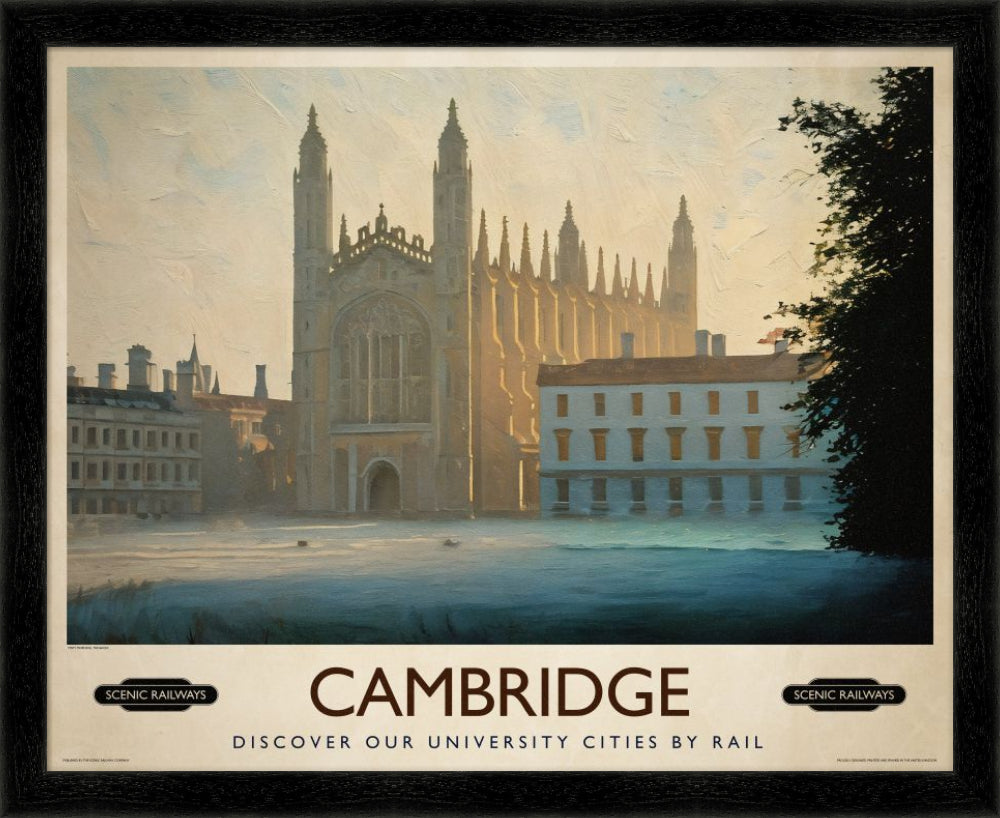 Vintage travel poster- Cambridge, Misty Morning On The Backs - Scenic Railways