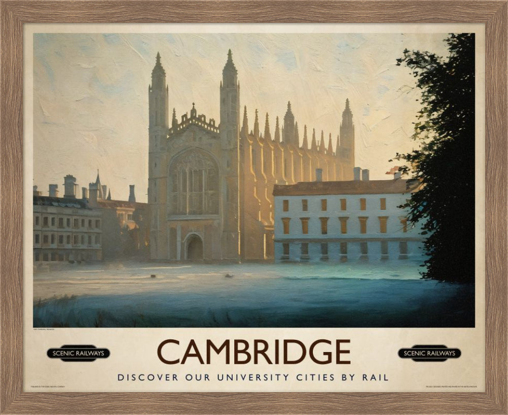 Vintage travel poster- Cambridge, Misty Morning On The Backs - Scenic Railways
