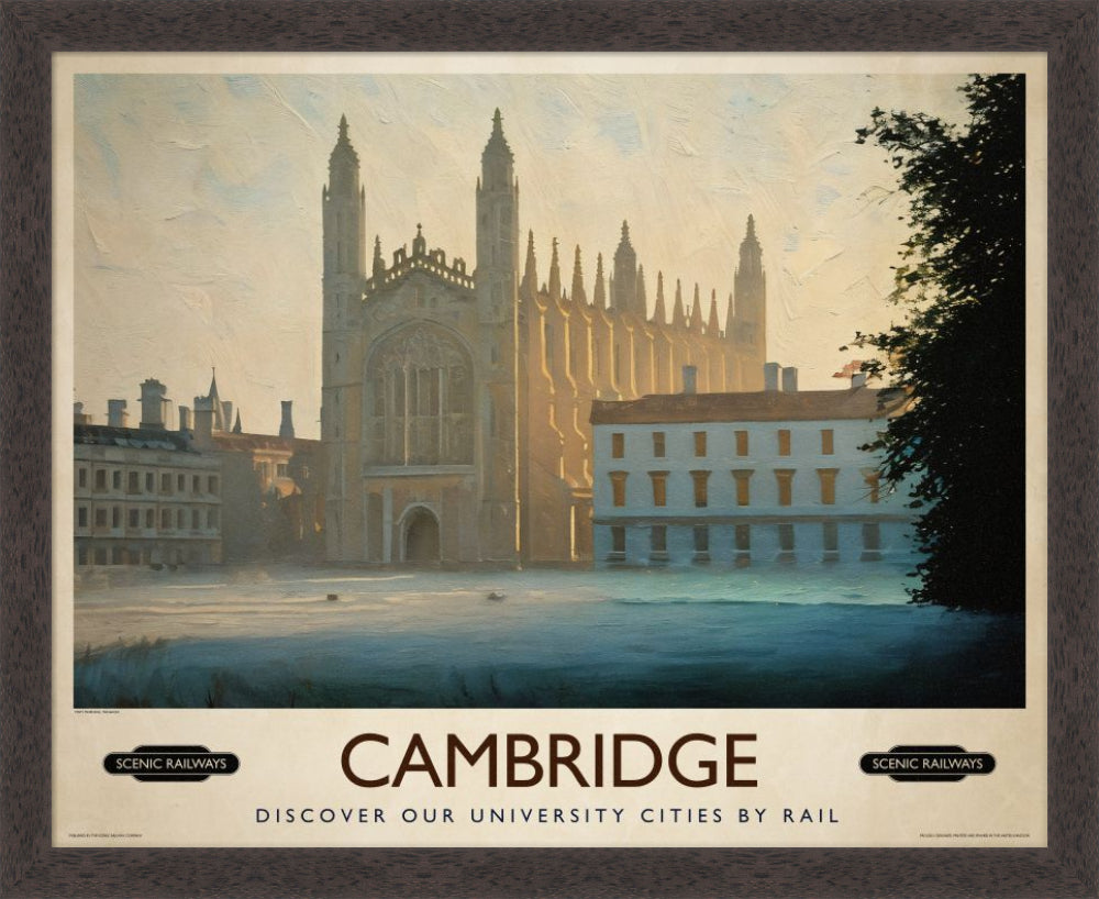 Vintage travel poster- Cambridge, Misty Morning On The Backs - Scenic Railways
