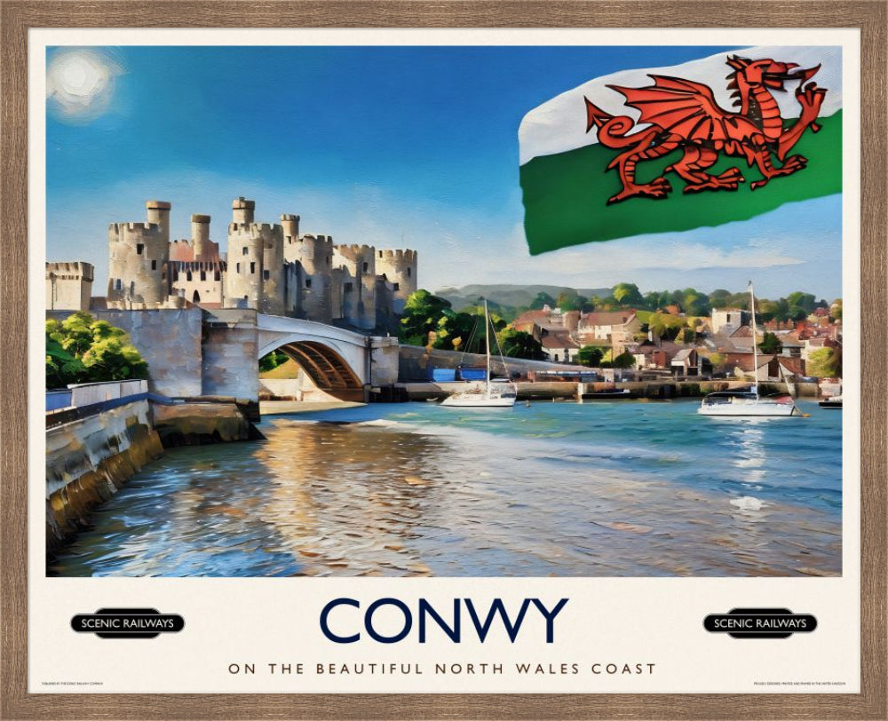 Vintage travel poster- Conwy, Wales - Scenic Railways