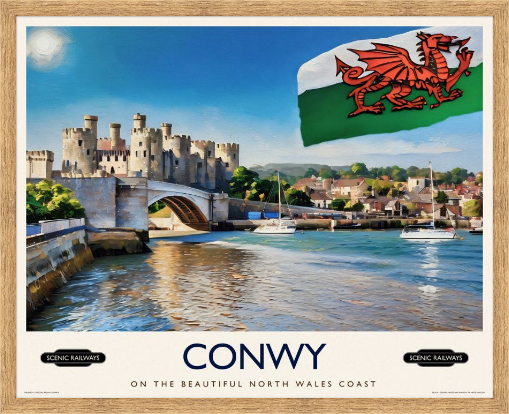 Vintage travel poster- Conwy, Wales - Scenic Railways